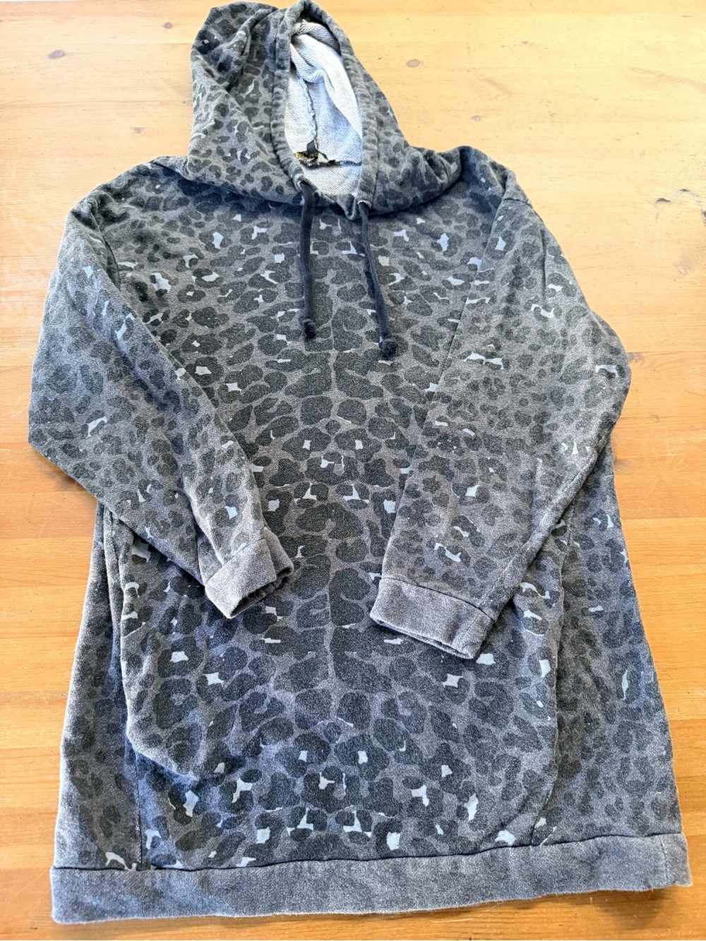 Maje Grey animal print faded/washed cotton Terry drawstring Hoodie Medium